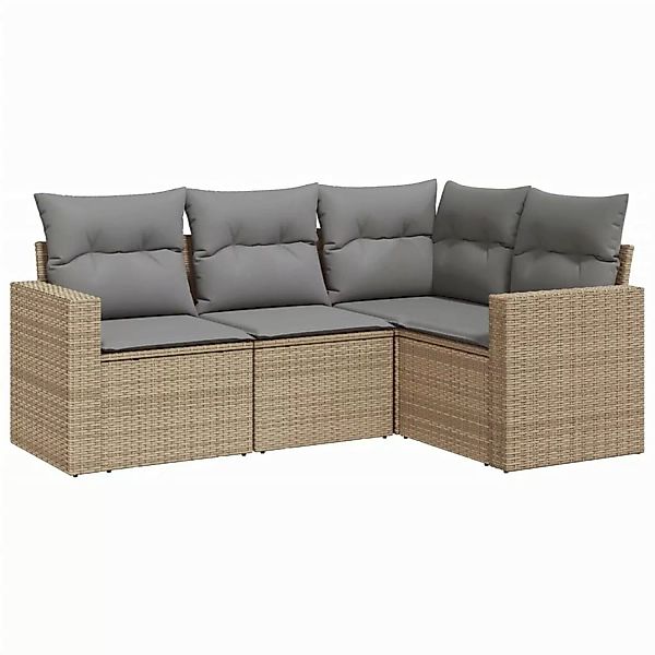 vidaXL 4-tlg Garten-Sofagarnitur mit Kissen Beige Poly Rattan Modell 7 günstig online kaufen