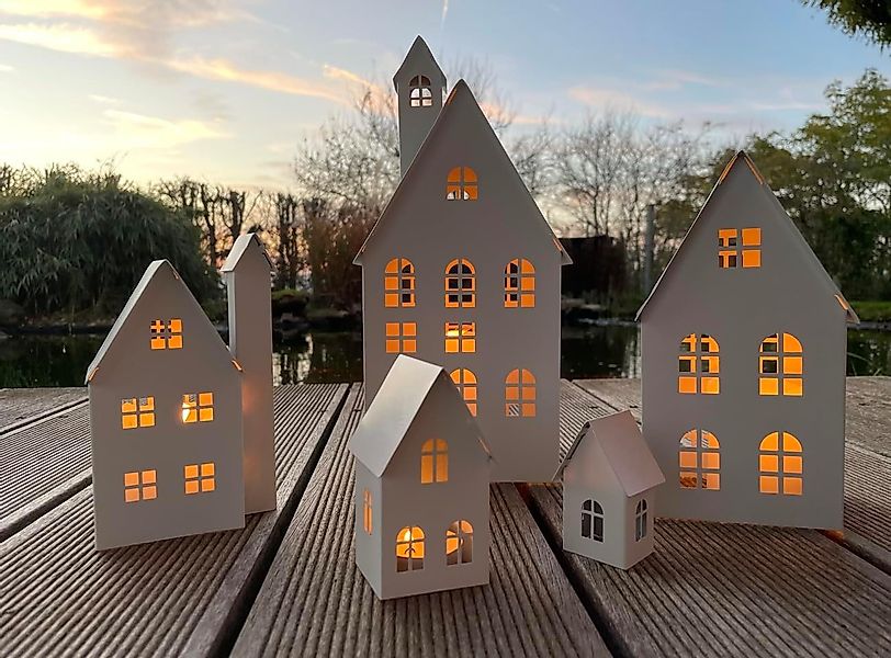 LB H&F Lilienburg Dekofigur 5er SET Haus Häuser Deko Metall Lichthaus Metal günstig online kaufen