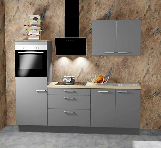 Einbauküche MANKAONYX 17 Onyxgrau - Schränke montiert/ Küchenzeile 235 cm m günstig online kaufen