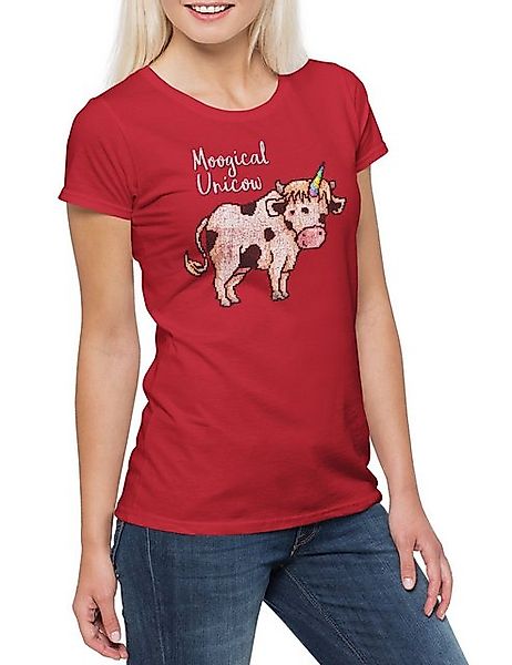 Urban Backwoods Print-Shirt Moogical Unicow Damen T-Shirt Pixel Unicorn Ein günstig online kaufen