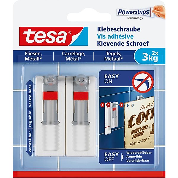 Tesa Klebeschraube für Fliesen und Metall verstellbar (max. 3 kg) günstig online kaufen