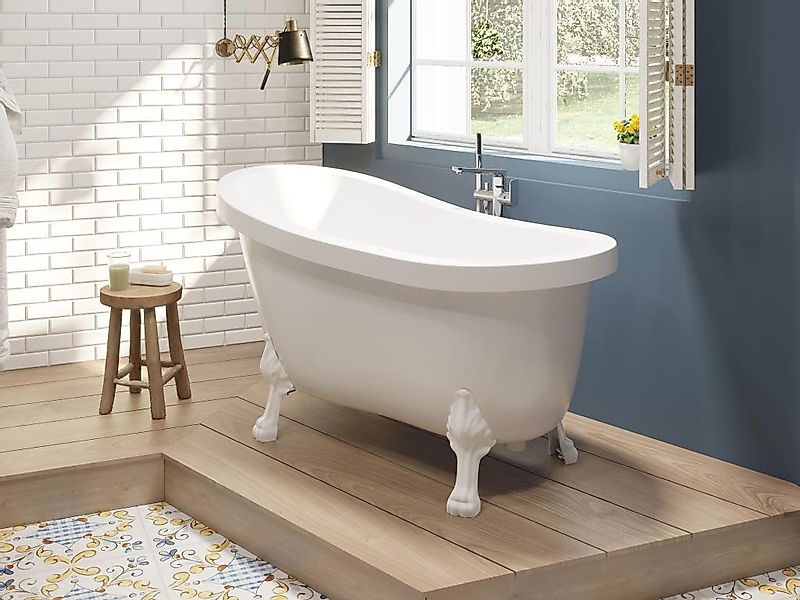 Freistehende Badewanne mit weißen Löwenfüßen - 171 L - 145 x 74 x 77 cm - W günstig online kaufen