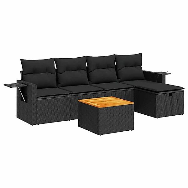 vidaXL 6-Tlg Garten-Sofagarnitur mit Kissen Schwarz Poly Rattan 3325807 günstig online kaufen