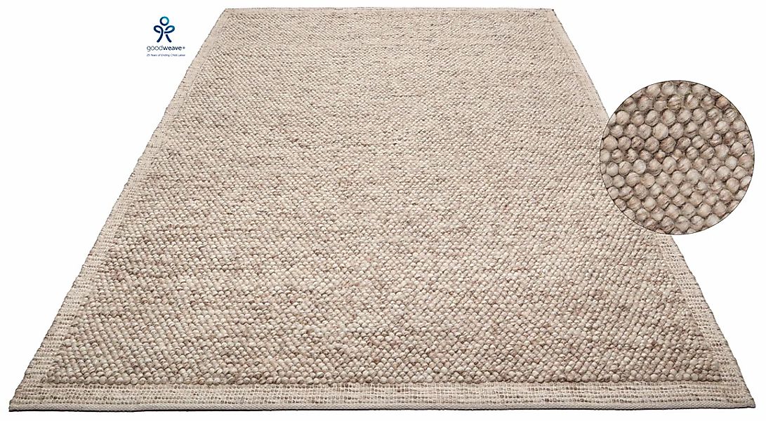 OTTO home Wollteppich "Wolly Rahmen, handgewebt, Wolle" rechteckig 14 mm Hö günstig online kaufen