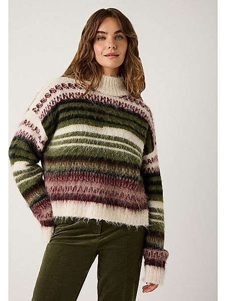 MORE&MORE Rundhalspullover haariger Kuschelpullover, gestreift günstig online kaufen