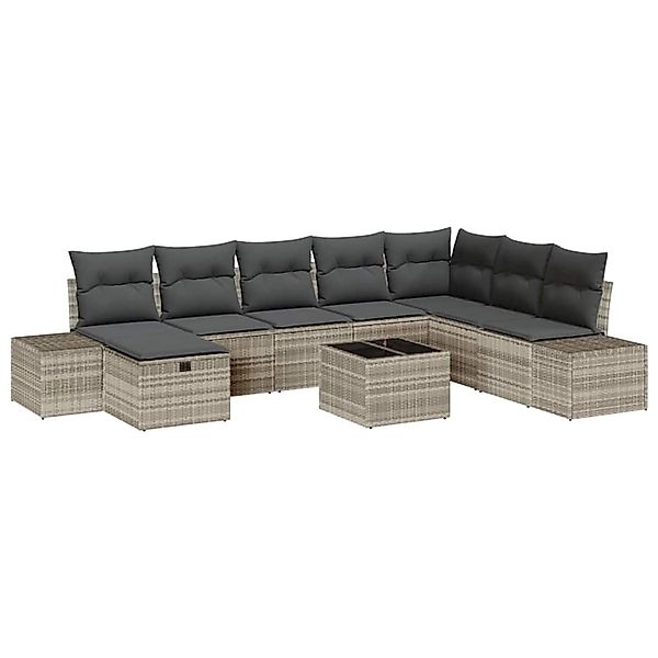 vidaXL Garten-Sofa-Set mit Kissen 9-Tlg Hellgrau Poly Rattan 3359441 günstig online kaufen