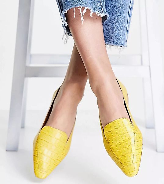 ASOS DESIGN Wide Fit – Miley – Loafer aus Leder in Kroko-Gelb günstig online kaufen