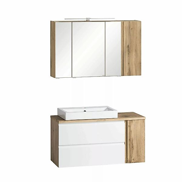 Held Möbel 2-tlg. Waschtisch-Set Ancona 105 cm matt Weiß-Wotaneiche Becken günstig online kaufen