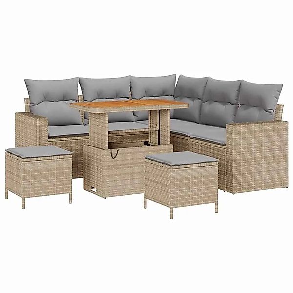 vidaXL Gartensofa-Set mit Kissen 9 Stk Beige und Hellgrau Poly-Rattan 33635 günstig online kaufen
