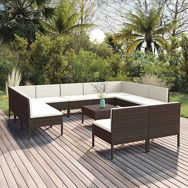 12-tlg. Garten-lounge-set Mit Auflagen Poly Rattan Braun günstig online kaufen