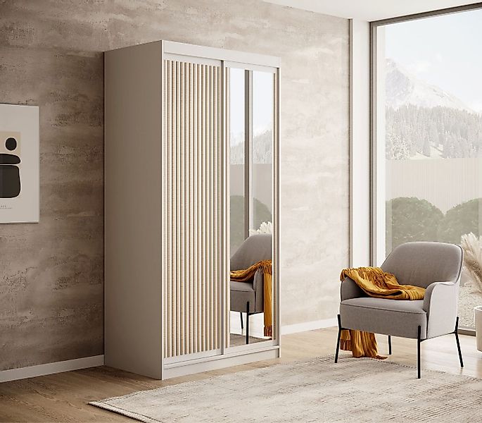 MOEBLO Schiebetürenschrank Orvena (mit Spiegel und dekorativer Holzlamellen günstig online kaufen