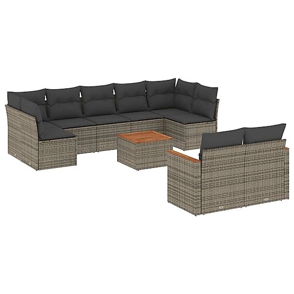 vidaXL 10-Tlg Garten-Sofagarnitur mit Kissen Grau Poly Rattan 3226298 günstig online kaufen