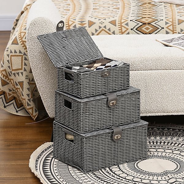 HOMCOM Aufbewahrungskorb 3er-Set Aufbewahrungsboxen mit Deckel günstig online kaufen
