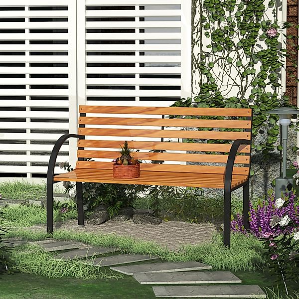 Outsunny Gartenbank 2-Sitzer Parkbank aus Stahl und Kiefernholz, natürliche günstig online kaufen