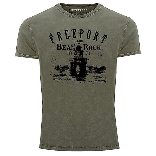 Neverless Print-Shirt Herren Vintage Shirt Retro Print Leuchturm Schriftzug günstig online kaufen