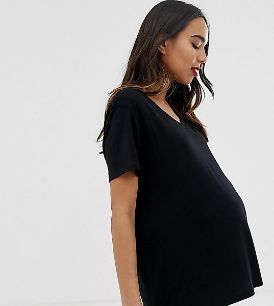 ASOS DESIGN Maternity – Schwarzes Still-T-Shirt mit V-Ausschnitt günstig online kaufen