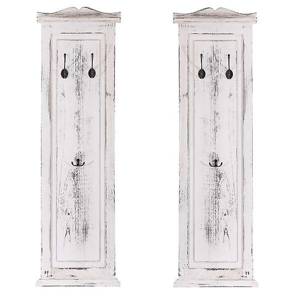 BERLINLODGE Garderobe 2er-Set 109x28x5,5cm Wandhaken Holz Weiß Shabby günstig online kaufen