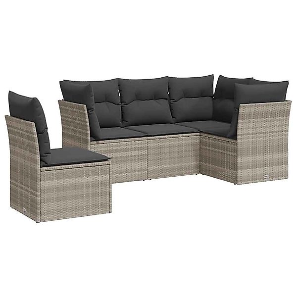 vidaXL 5-Tlg Garten-Sofagarnitur mit Kissen Hellgrau Poly Rattan 3249481 günstig online kaufen