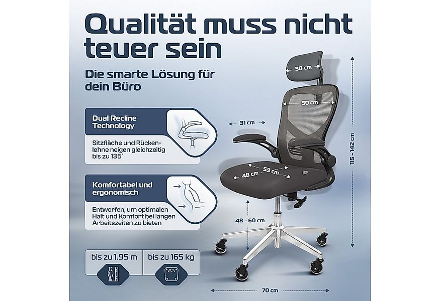 CLOUVOU Bürostuhl Ergonomisch, Schreibtischstuhl bis 150 kg - Testsieger (S günstig online kaufen