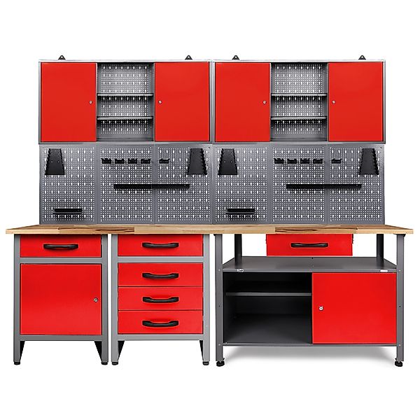 Ondis24 Werkbank Set Tüftler 240 cm 2 Schränke Rot Werkstatt günstig online kaufen