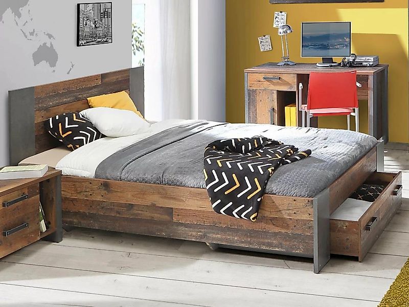möbelando Bett Celon, Bett im Vintage-Design aus Spanplatte in Betonoptik D günstig online kaufen