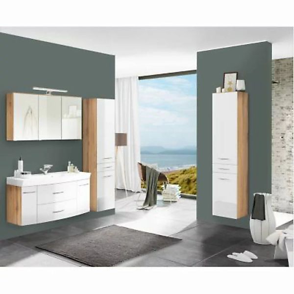 Lomadox Badezimmermöbel-Set mit 120cm Waschtisch FLORIDO-03-OAK weiß Hochgl günstig online kaufen
