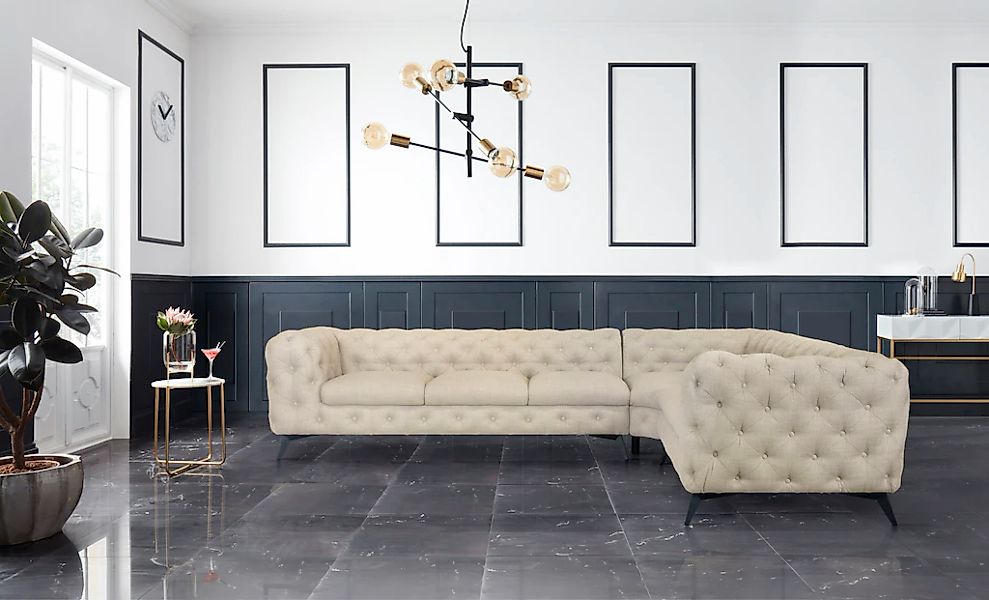 Leonique Chesterfield-Sofa "Ecksofa GLYNIS L-Form mit Wellenunterfederung, günstig online kaufen