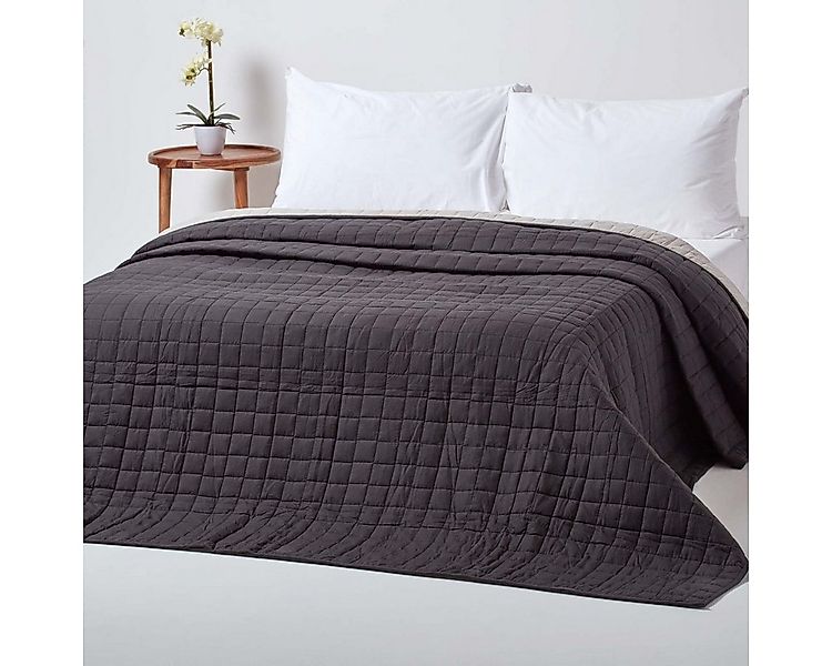 Plaid Gesteppte Tagesdecke aus 100% Baumwolle, schwarz/grau, 150 x 200 cm, günstig online kaufen