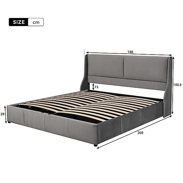 STILVORA Polsterbett Funktionsbett 180x200 Jugendbett hydraulisches Staurau günstig online kaufen