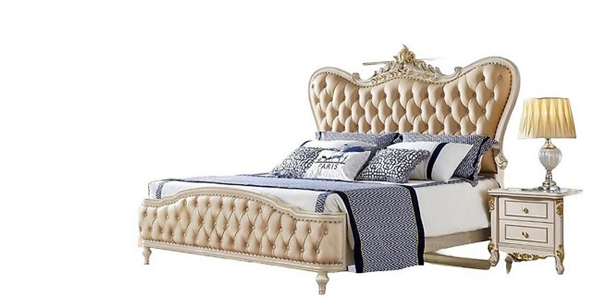 JVmoebel Bett Chesterfield Schlafzimmer Betten Echtholz Polster Doppel Beig günstig online kaufen
