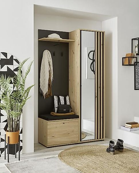 HBZ Kompaktgarderobe "Volano in schwarz Eiche Artisan, BxHxT 114x197x40 cm" günstig online kaufen
