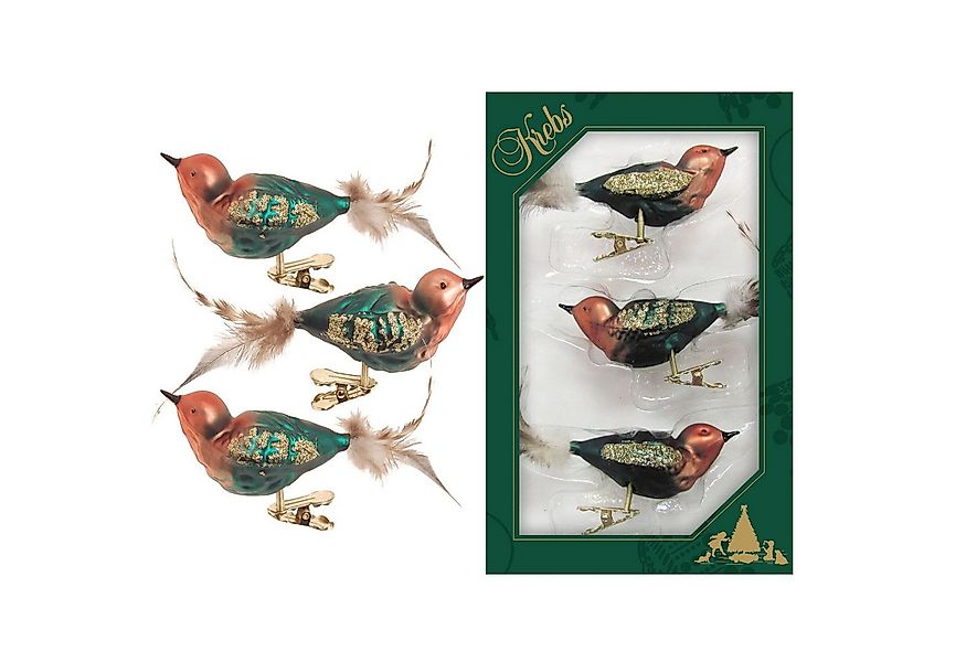 Krebs Glas Lauscha Weihnachtsbaumklammer Glasvögel im 3er Set - Rot / Grün günstig online kaufen