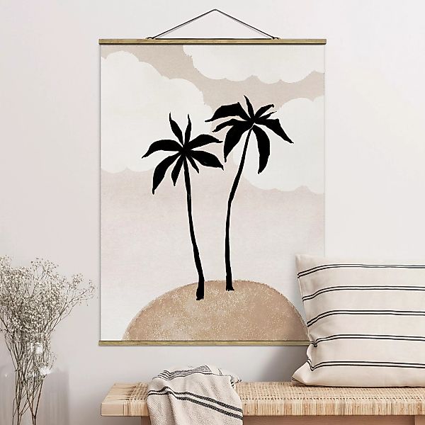 Stoffbild mit Posterleisten Abstrakte Palmeninsel mit Wolken günstig online kaufen