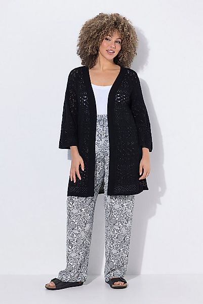 Ulla Popken Strickjacke Long-Strickjacke Ajourstrick offene Form 3/4-Arm günstig online kaufen