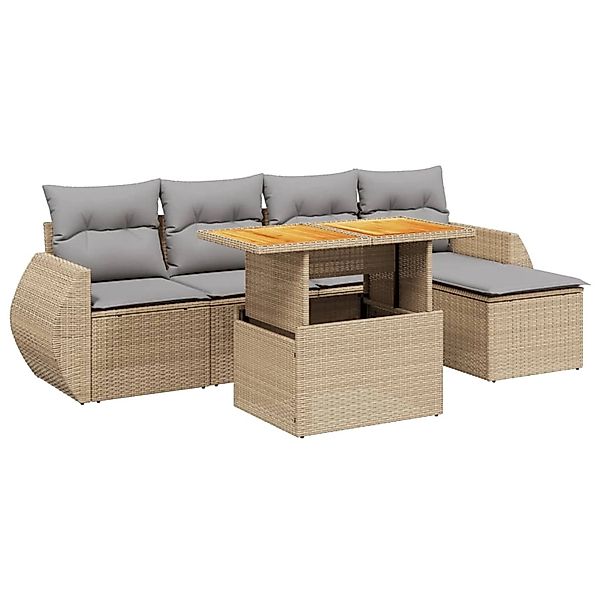vidaXL 6-Tlg Garten-Sofagarnitur mit Kissen Beige Poly Rattan 3272172 günstig online kaufen