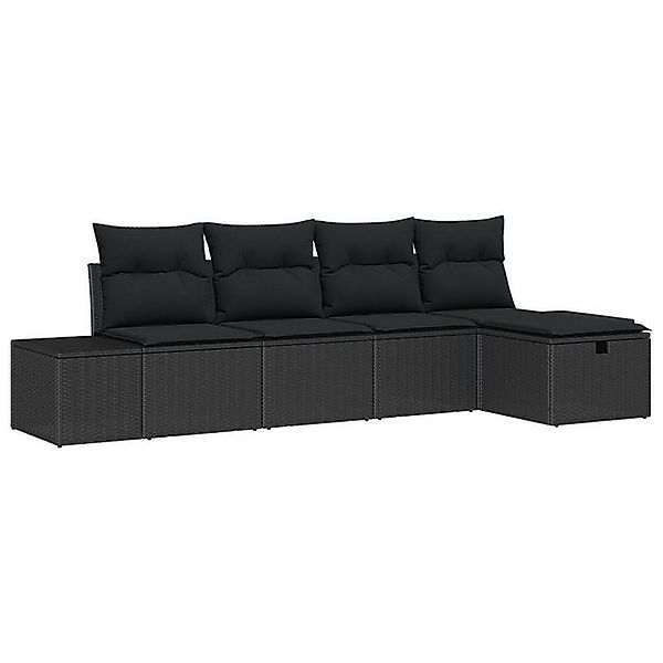 vidaXL Loungesofa 5-teiliges Garten Sofa Set mit Kissen Schwarz Poly Rattan günstig online kaufen
