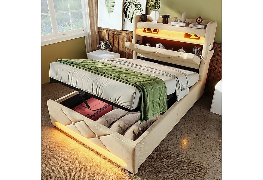 MODFU Polsterbett Modernes Stoffbett mit LED-Beleuchtung (Struraumbett, Fun günstig online kaufen