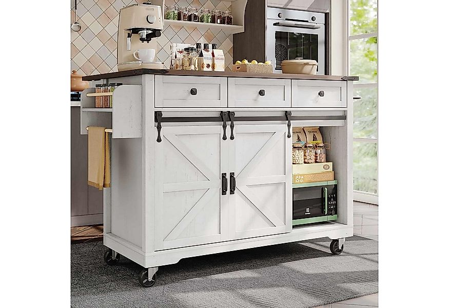 BBWL Kücheninsel Kücheninsel Servierwagen mit 2 Schiebetüren und 3 Schublad günstig online kaufen