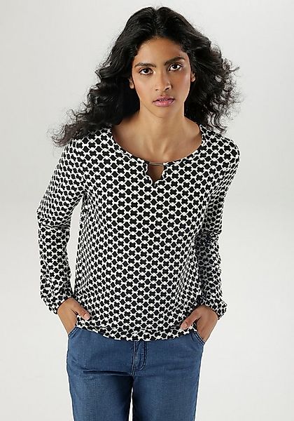 Aniston SELECTED Langarmshirt mit Schmuckstäbchen und Cut-Out am Ausschnitt günstig online kaufen