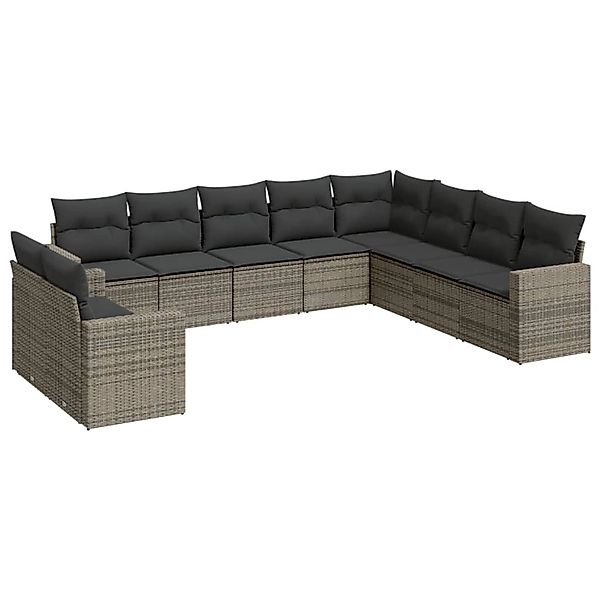 vidaXL 10-Tlg Garten-Sofagarnitur mit Kissen Grau Poly Rattan 3219160 günstig online kaufen