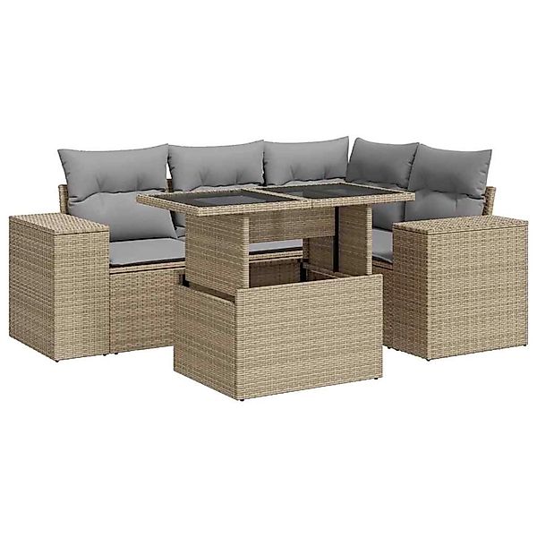 vidaXL 5-Tlg Garten-Sofagarnitur mit Kissen Beige Poly Rattan 3326790 günstig online kaufen