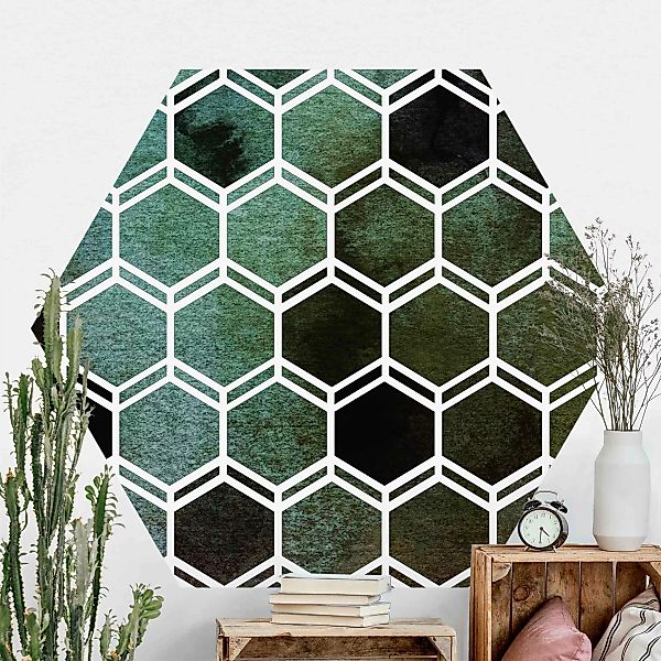 Hexagon Mustertapete selbstklebend Hexagonträume Aquarell in Grün günstig online kaufen