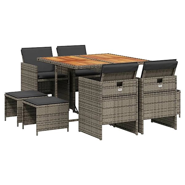 vidaXL 9-tlg Garten-Essgruppe mit Kissen Grau Poly Rattan Modell 45 günstig online kaufen