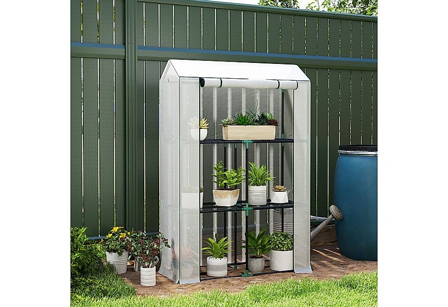 Outsunny Foliengewächshaus mit Regale, Rolltür, winterfest aus Stahl, mit U günstig online kaufen