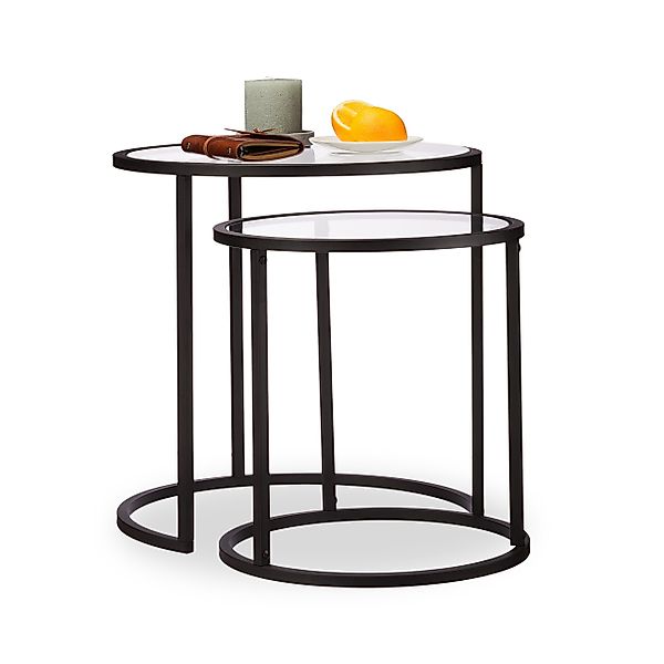 relaxdays Satztisch Beistelltische 2er Set Glas günstig online kaufen