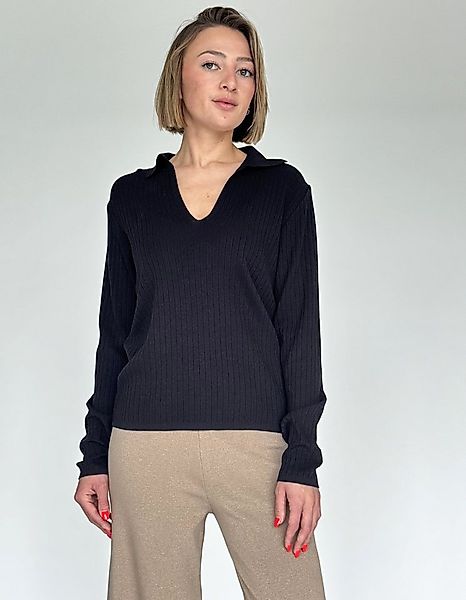 Zuckerwatte V-Ausschnitt-Pullover Rippstrickoptik aus Viskose mit Elasthan günstig online kaufen