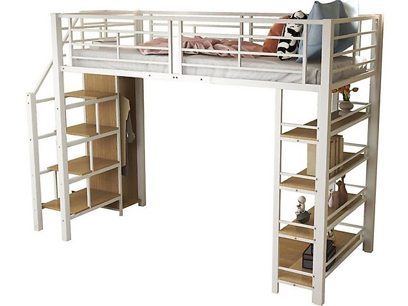 SeedWave Hochbett Metall Hochbett mit Stauraumregalen und Kleiderschrank, 9 günstig online kaufen