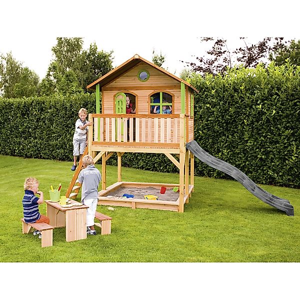 Axi Marc Spielhaus Braun - Grün mit Grauer Rutsche 212 x 432 x 293 cm günstig online kaufen