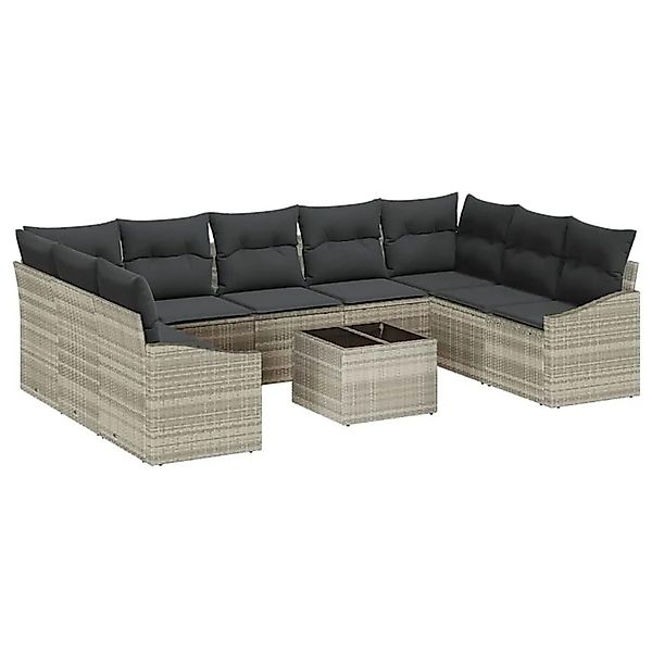 vidaXL Gartensofa-set mit Kissen 9-Tlg Hellgrau Poly-Rattan 3355561 günstig online kaufen
