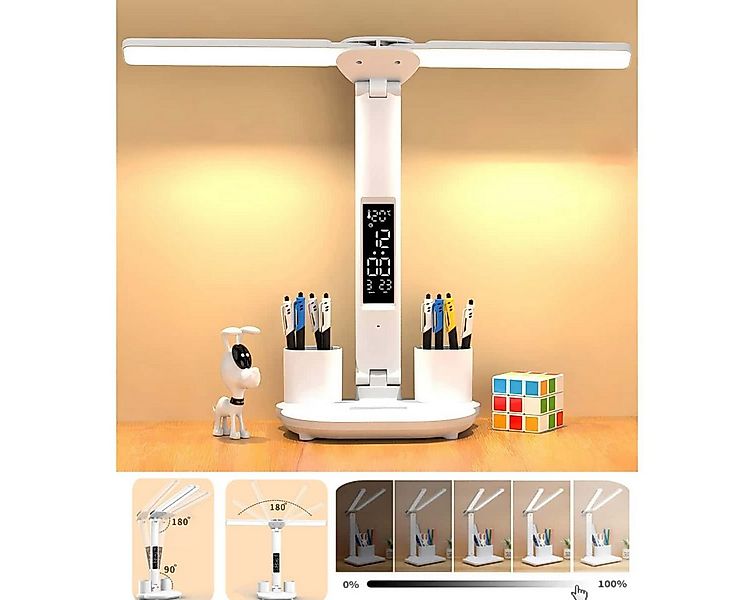 Forrlite LED Schreibtischlampe LED Doppelkopf Dimmbare Tischleuchte mit Sti günstig online kaufen